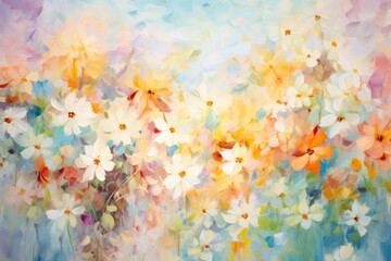 Colorful flowers pattern painting backgrounds outdoors.