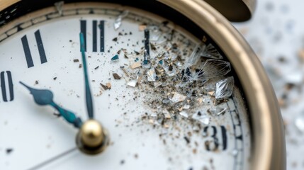 b'broken clock with shattered glass' - obrazy, fototapety, plakaty