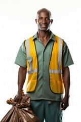 b'portrait of a smiling African American sanitation worker'