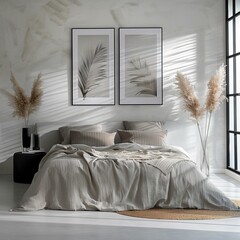 b'Modern Minimalist Bedroom Design With Neutral Colors and Natural Elements'