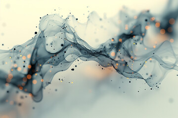 abstract digital smoke with particles and dots on a light grey background, soft focus, technology concept, illustration // ai-generated 
