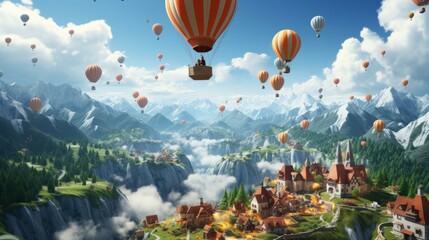 Fototapeta premium b'Hot Air Balloons Over a Fantasy Mountain Valley'