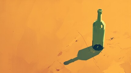 An animated 2d drawing featuring a solitary white wine bottle exclusive and separate from the background