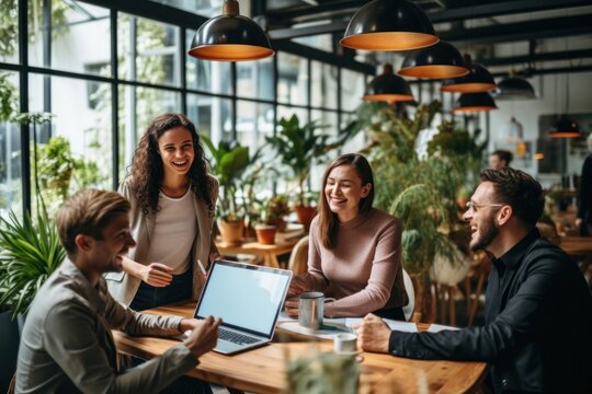 Co working space cheerful computer laptop.