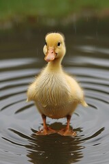 Cute duck bathing in pond with copy space. Vertical image for nature and wildlife concepts