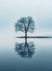 b'A Tree In The Middle Of A Body Of Water With Its Branches Reaching Out To The Sky'