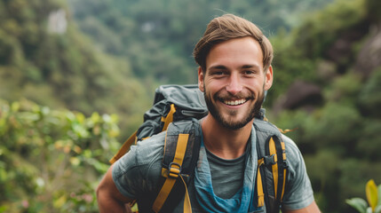 Travel Adventure: An adventurous snapshot of a smiling man with a gap, exploring new destinations and embracing cultural experiences during his travels, smiling man with a gap