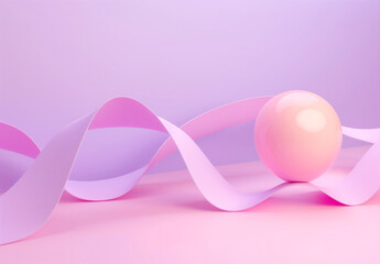 Fototapeta premium Minimalist background with pink and purple gradient, simple shapes, a soft peachcolored sphere on top of the curves, cartoon style, 3D rendering, cute 