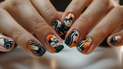 Nail Art: A close-up of hands showcasing intricate nail art designs, displaying creativity and attention to detail in the manicure, beautiful hands close up