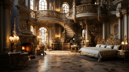 Naklejka premium b'Ornate and detailed interior of a bedroom fit for royalty'