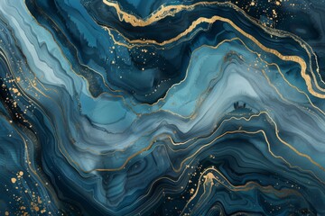 Majestic Deep Blue Marble Waves Interlaced with Golden Rivulets - A Mystical and Royal Elegance.