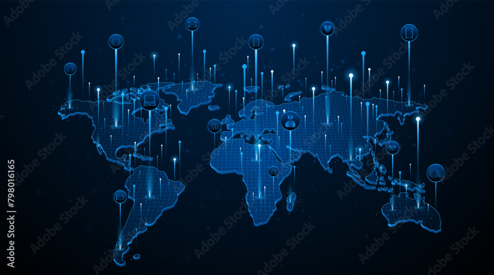 Aufkleber Global connection network background. World map. Internet technology concept or global communication.	