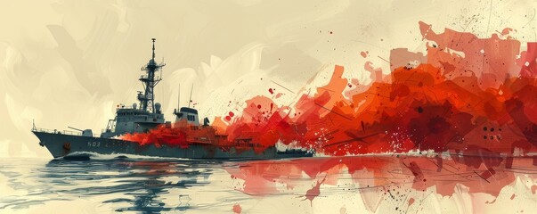 Abstract Military Ship at Sea: A Vibrant Blend of Art and Naval Power
