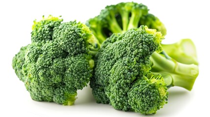 Fresh green broccoli florets close up on white background. Healthy eating concept. - obrazy, fototapety, plakaty