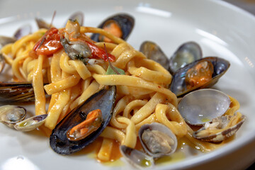 Linguine pasta dish with seafood
