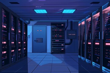 Blue Server Room Interior