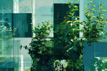A digitally generated image depicting plants growing through a cubic shape, symbolizing nature's resilience and the integration of greenery into urban environments.

