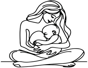 mother and baby. mother day line art. mother silhouette