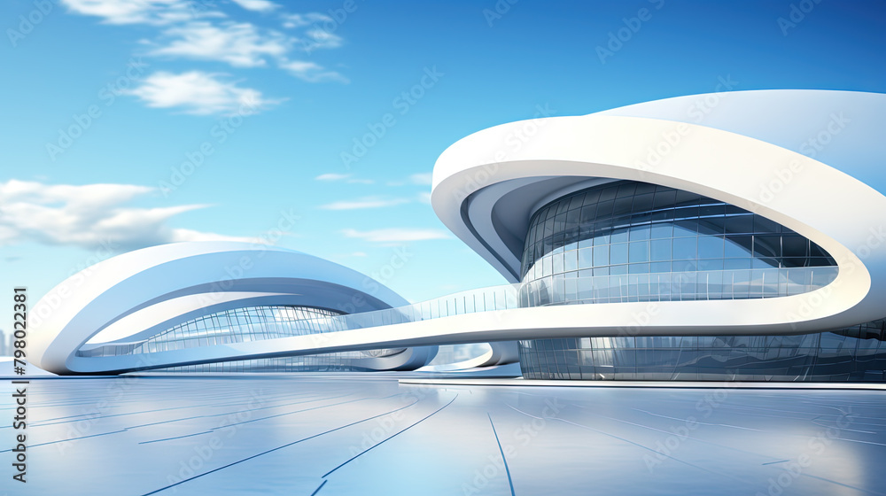 Aufkleber abstract architecture scene with smooth curves. abstract background with futuristic building in whit