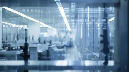 Through a defocused window a glimpse of a world where everything is in shades of white and gray. The only pop of color comes from the futuristic weapons being tested and controlled .