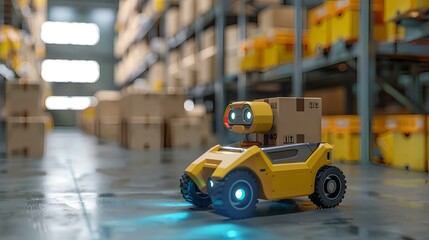Fototapeta premium A cutting-edge automated warehouse system featuring robotic arms and guided vehicles streamlining the distribution process
