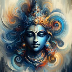 colorful abstract lord vishnu art with oil paint brush stroke