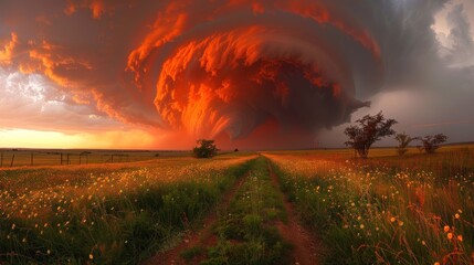 Beautiful fire tornado storm 3d illustration