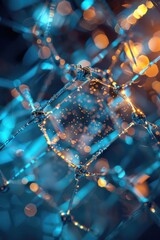 Close up of a snowflake with beautiful lights in the background. Perfect for winter themes