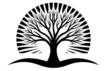 Dynamic Sunset Tree Icon Minimalist Vector Illustration Silhouetted for Logo Design