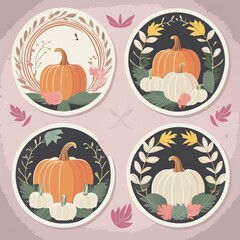 Circular Floral Wreath Stickers featuring a spooky pumpkin patch scene