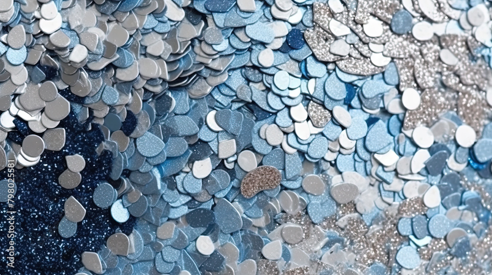 Poster abstract shiny background with blue glitter waves. scattered confetti sparkles with light blue color