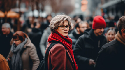 Conceptual artwork of crowd, different, alone, hope, and loneliness. Group of people in the city. Concept art. surreal painting.