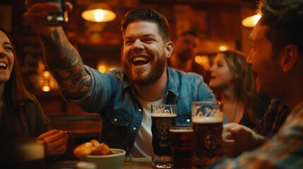 Cheerful Friends Toasting at Pub