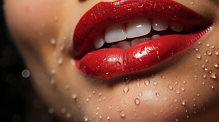 red lipstick and white teeth