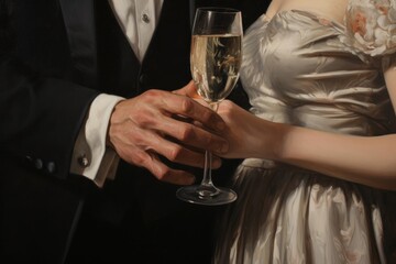 Hand holding champagne bottle celebration fashion wedding.