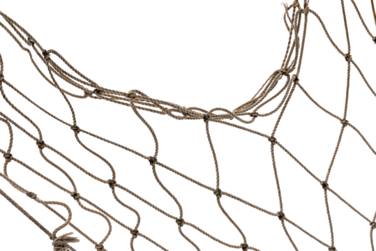 Torn Football or tennis net. Rope mesh on a white background close-up