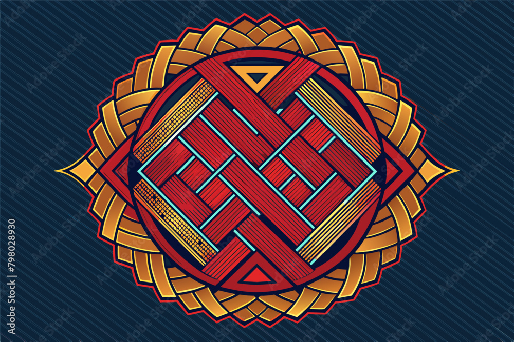 Poster logo mockup woven into a tapestry of intricate patterns