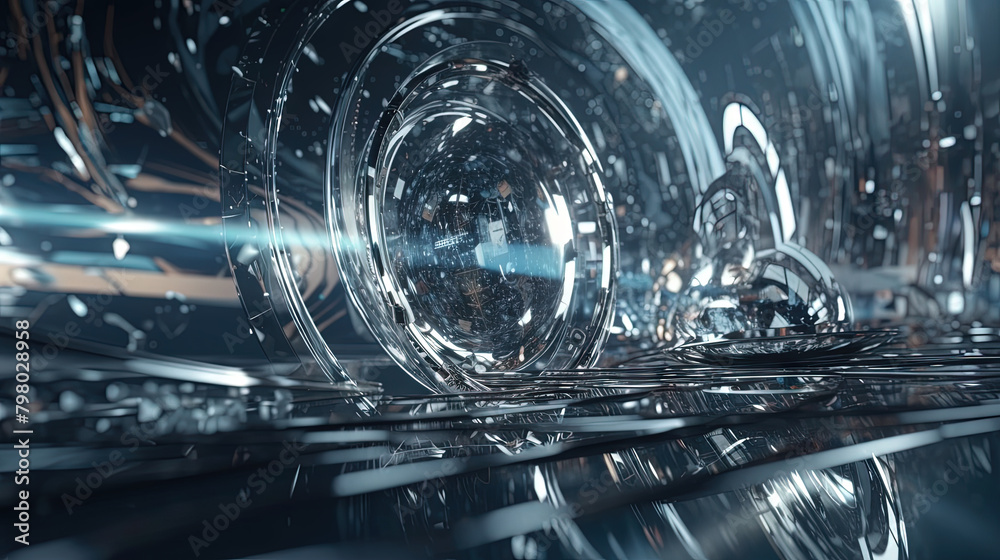 Aufkleber Abstract technology burst with glowing wires and particles in motion. Technology and science dynamic background.