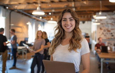 Business woman, tablet and office with creative planning, management and editorial department for magazine. Portrait of worker or online editor with digital technology in workspace for media startup
