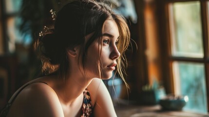 Beautiful lonely young woman pursuing her favorite hobby. Copy Space.