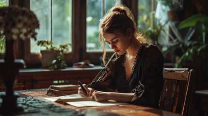 Beautiful lonely young woman writing a letter to a loved one. Copy Space.