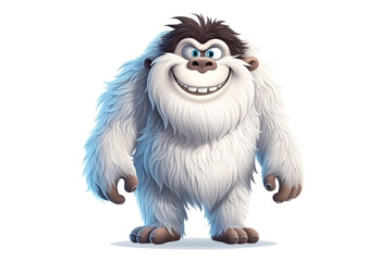 Cartoon smiling yeti or bigfoot hairy character on isolated white background. Funny monster toy