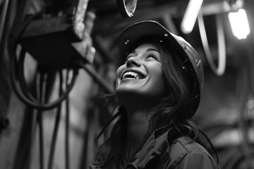 Celebrating labor day: powerful black and white image capturing the versatility of woman at work, showcasing their strength, dedication, and contributions across diverse professions and industries