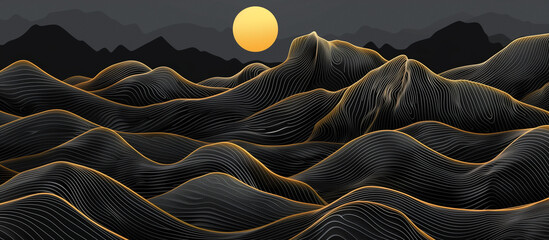 Abstract black  gold line and texture mountains describe beauty of nature background - obrazy, fototapety, plakaty