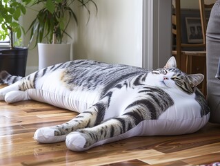 Realistic cat pillow designed with a lifelike print