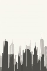 Black and white illustration of a cityscape with skyscrapers