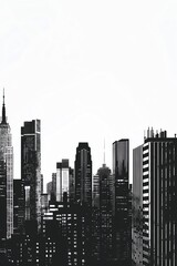 Black and white cityscape of Manhattan.