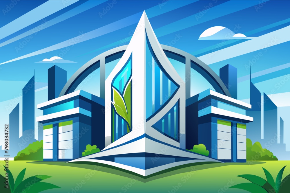 Poster logo mockup incorporated into the architecture of a modern building