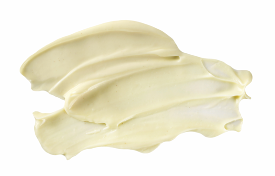 Mayonnaise spread isolated on white, top view, with clipping path