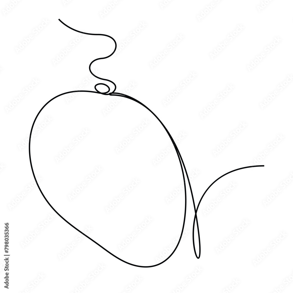 Wall mural Continuous single one line drawing mango fruit with leaf art vector design - Wall murals